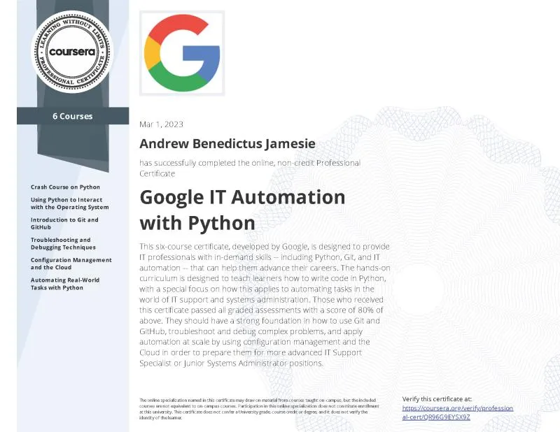 Google IT Automation with Python